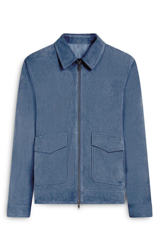 Bugatchi Suede Zip Bomber Jacket In Cobalt