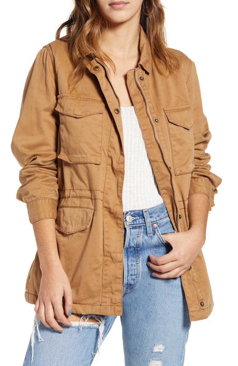 THREAD & SUPPLY Faux Fur Lined Utility Jacket, Main, color, ROASTED PECAN