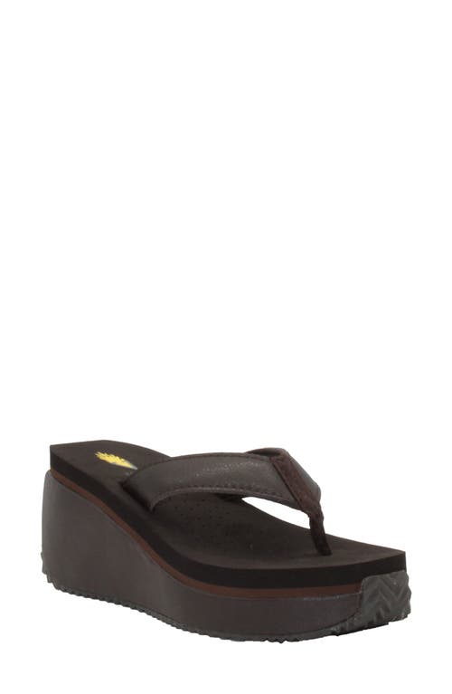 Frappachino Wedge Flip Flop in Brown Leather