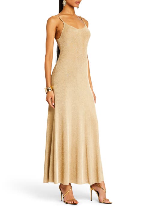 Shop Ser.o.ya Mabeline Metallic Knit Maxi Dress In Gold