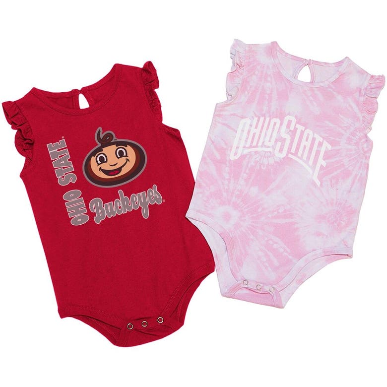 Colosseum Babies' Girls Newborn & Infant  Scarlet/pink Ohio State Buckeyes Two-pack Bodysuit Set
