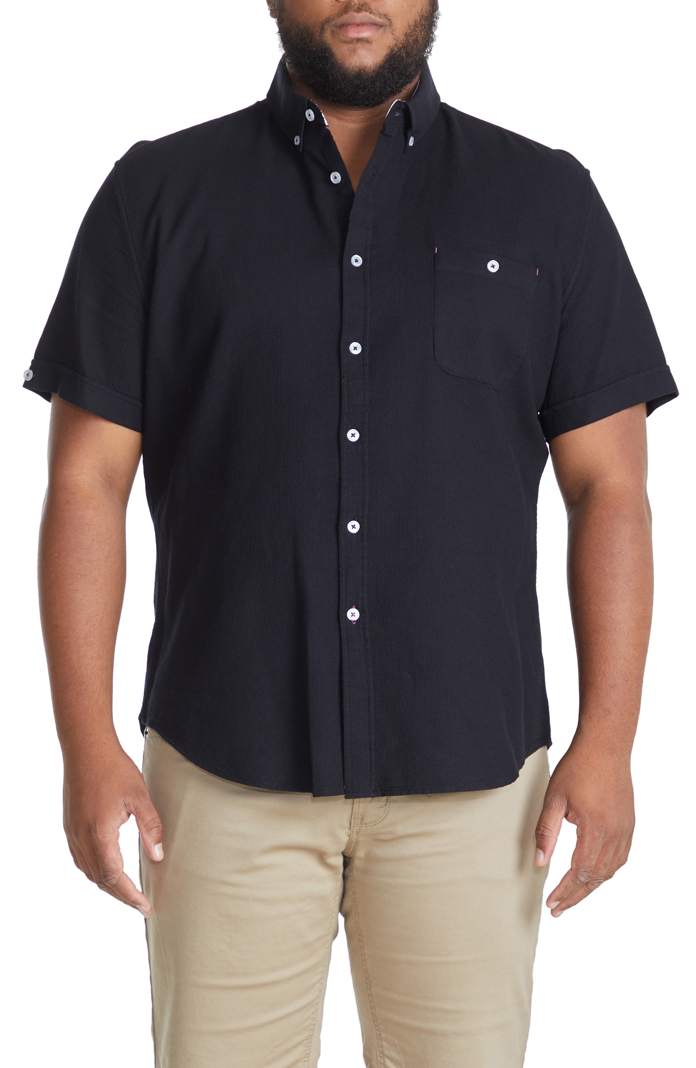 Johnny Bigg Rodney Regular Fit Short Sleeve Cotton Button-Up Shirt in Black
