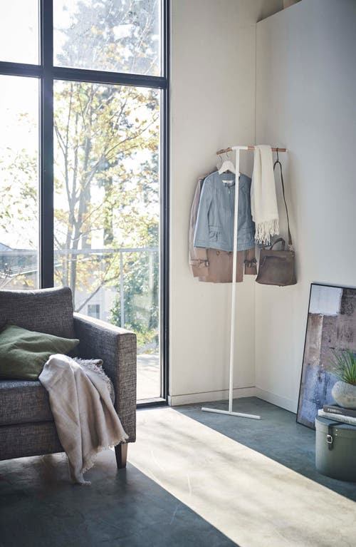 Yamazaki Leaning Corner Coat Hanger In White