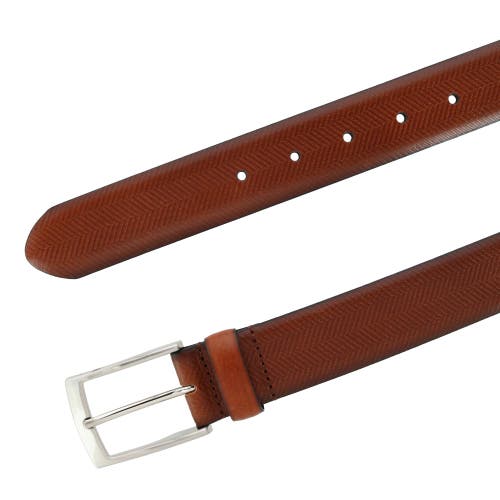 Trafalgar Gregorio 35mm Herringbone Embossed Feather Edged Leather Belt In Cognac