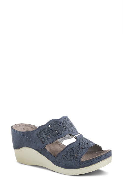 Flexus By Spring Step Dreiser Platform Wedge Slide Sandal In Blue