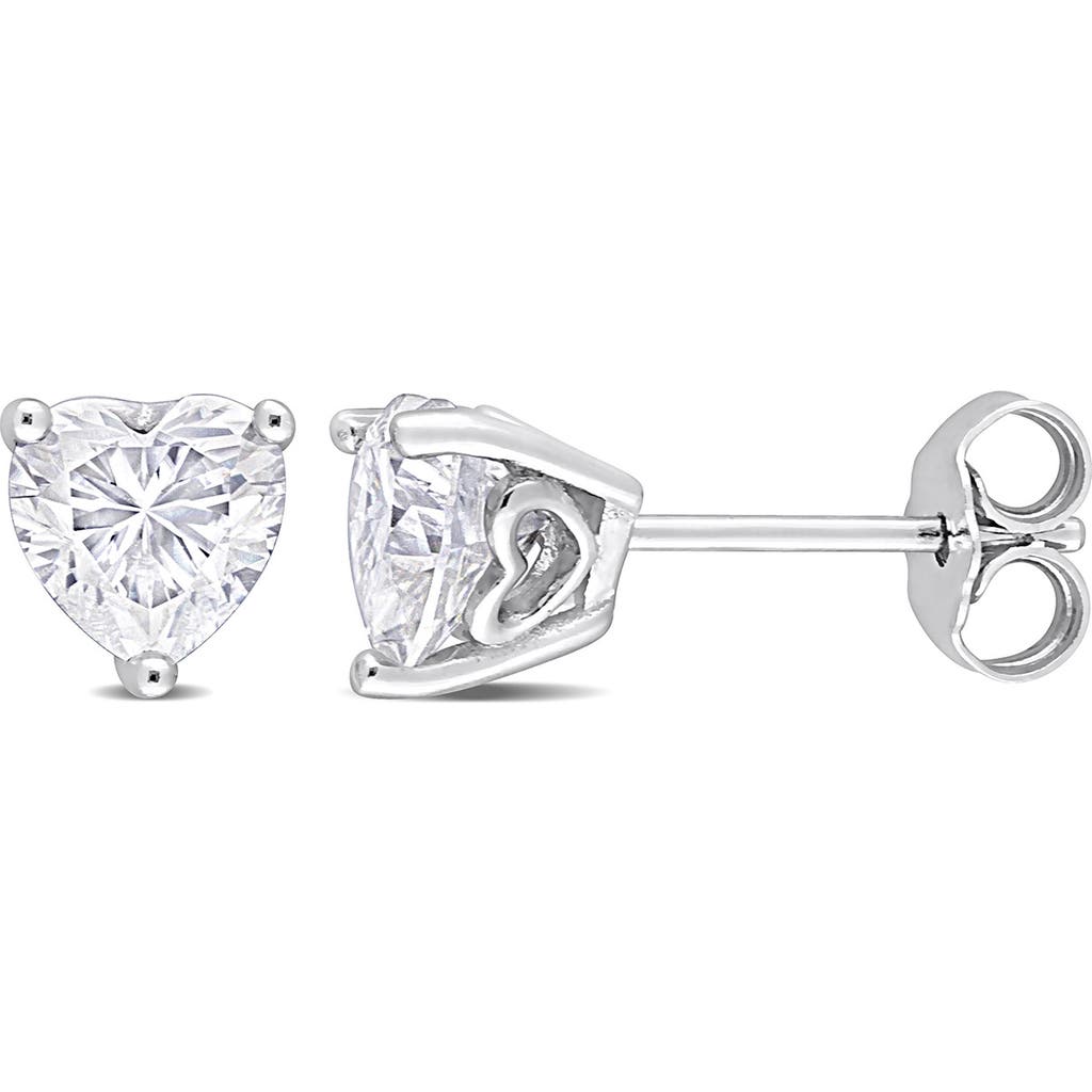 Delmar Sterling Silver Lab Created Moissanite Heart Stud Earrings
