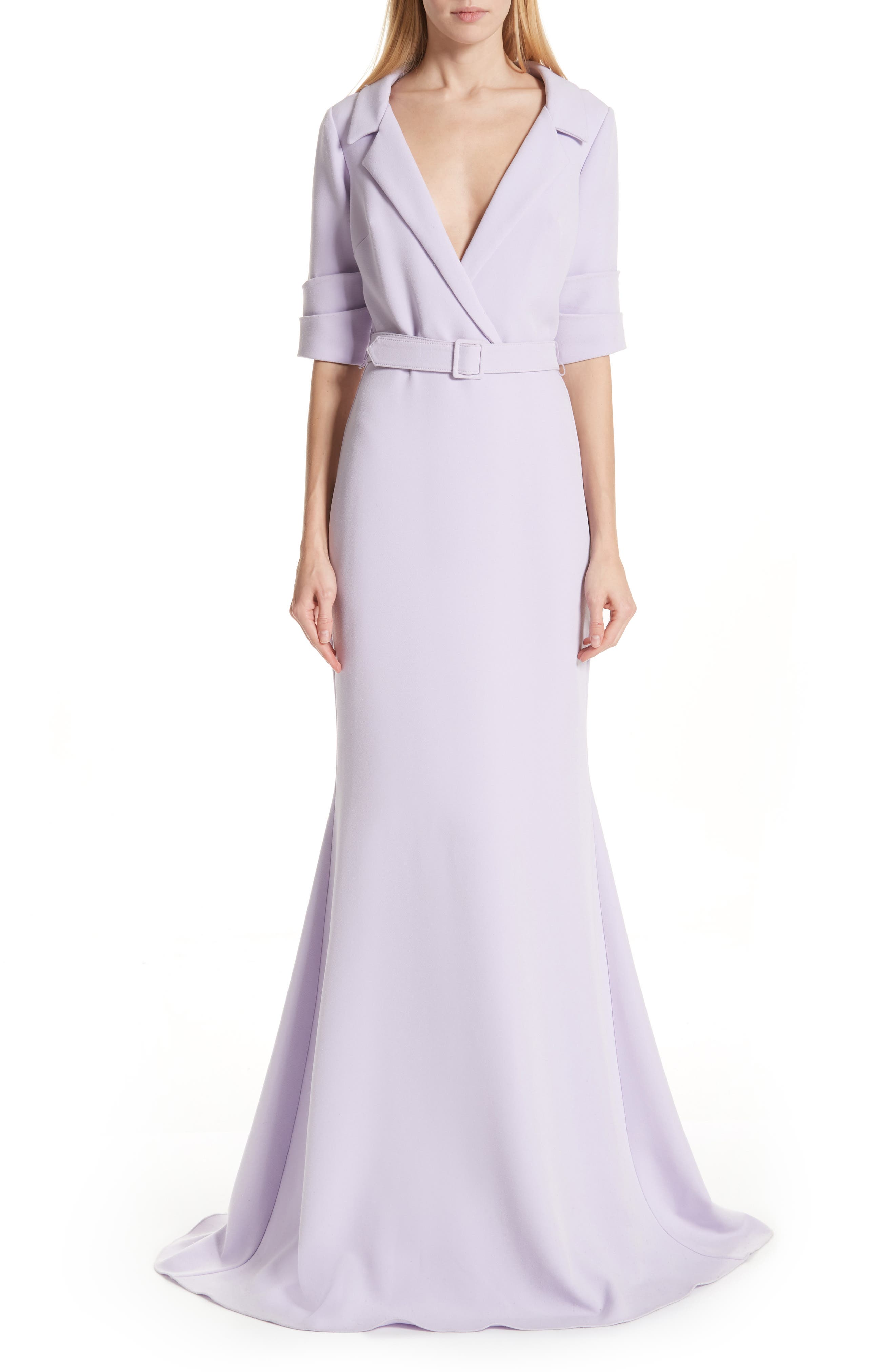 Badgley Mischka Collection Collared Evening Dress, Purple