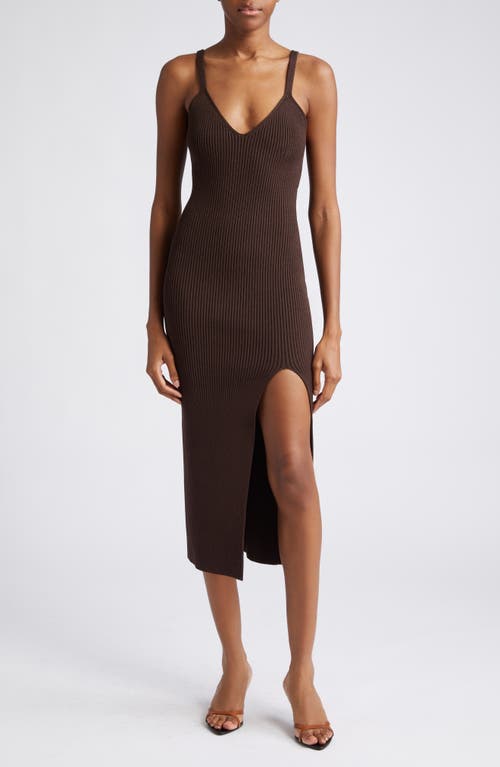 Michael Kors Collection V-Neck Rib Dress in Chocolate