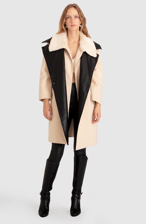 Shop Belle & Bloom Watch Me Go Oversized Leather Trimmed Coat In Pale Oat