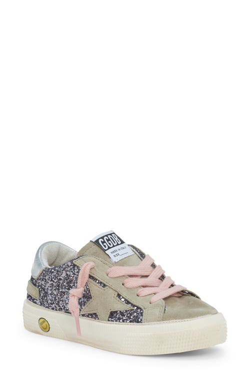 Golden Goose Kids' May Glitter Low Top Suede Sneaker in Grey/Taupe/Silver