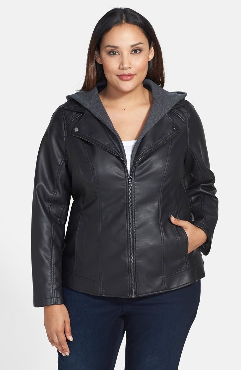 Gallery Hooded Insert Faux Leather Jacket (Plus Size) | Nordstrom