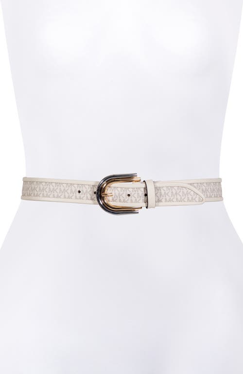 Shop Michael Michael Kors Two-tone Logo Belt In Vanilla/gold