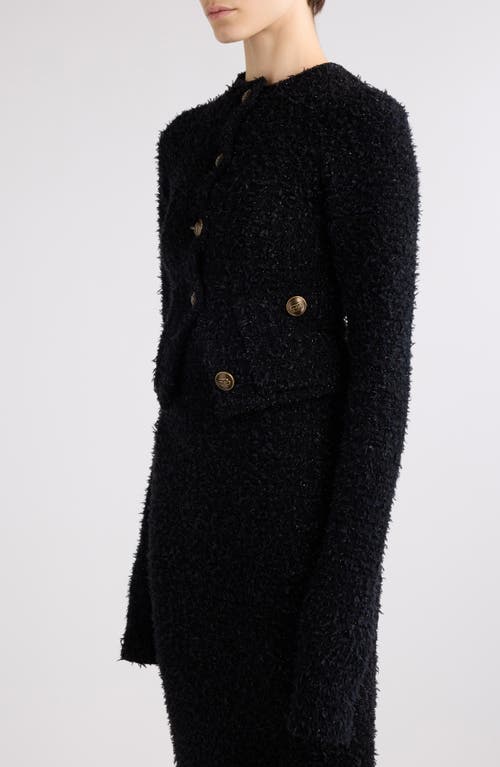 Shop Balenciaga Shimmer Tweed Crop Cardigan In Black