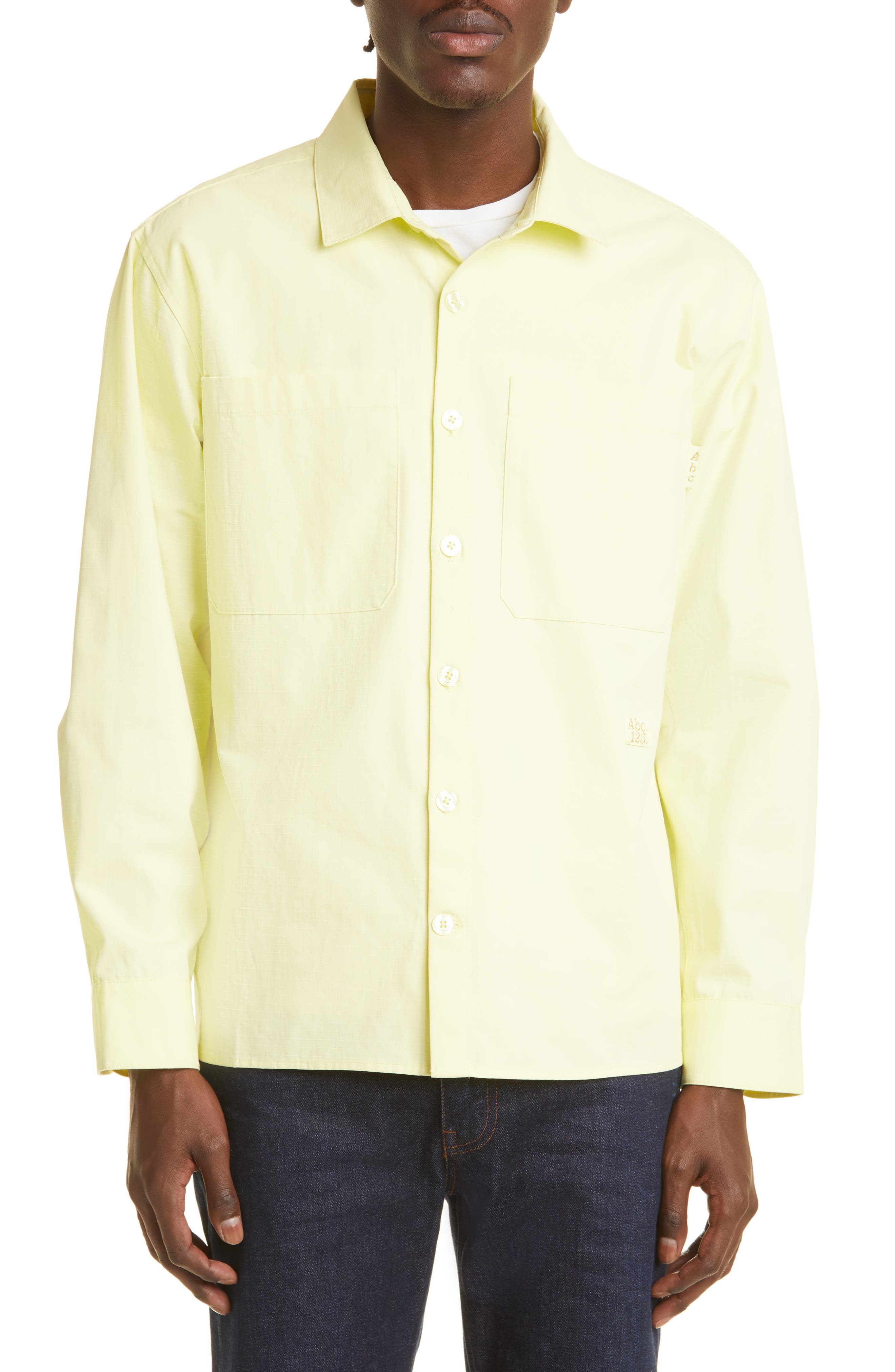 yellow long sleeve button up shirt