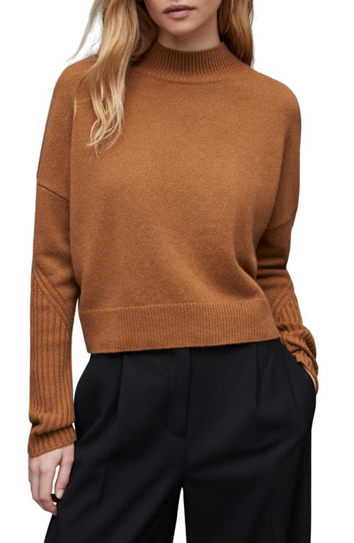 AllSaints Orion Mock Neck Cashmere & Wool Sweater in Tan Brown