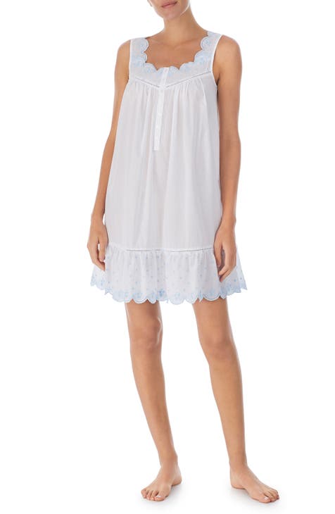 Buy Eileen West Rayon Woven Sleeveless Short Chemise White/Peri/Aqua  Yarn-Dye Stripe XS at