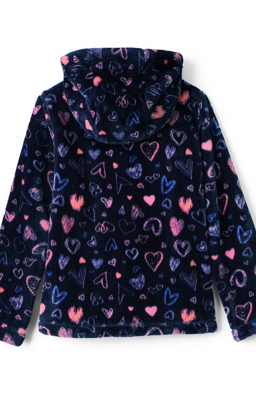 Lands' End Girls Softest Fleece Jacket In Deep Sea Navy Multi Hearts