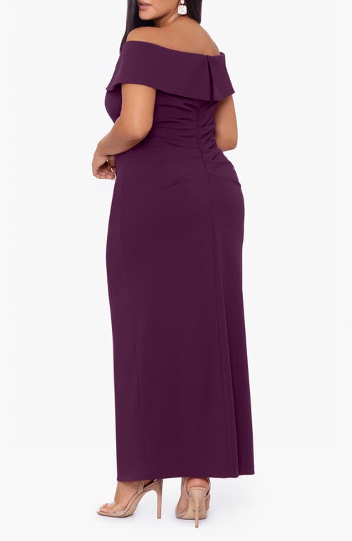 Xscape Evenings Off The Shoulder Gown In Mulberry