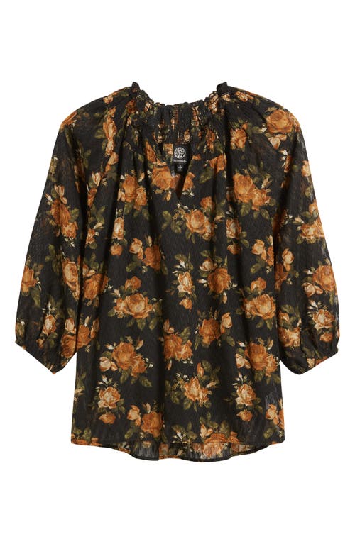 Shop Bobeau Floral Smock Neck Top In Curry/olive Floral