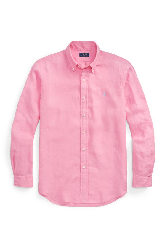 Shop Polo Ralph Lauren Classic Fit Linen Button-down Shirt In Florida Pink