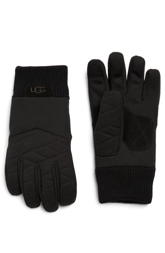 Ugg Quilted Nylon & Leather Palm Gloves In Black