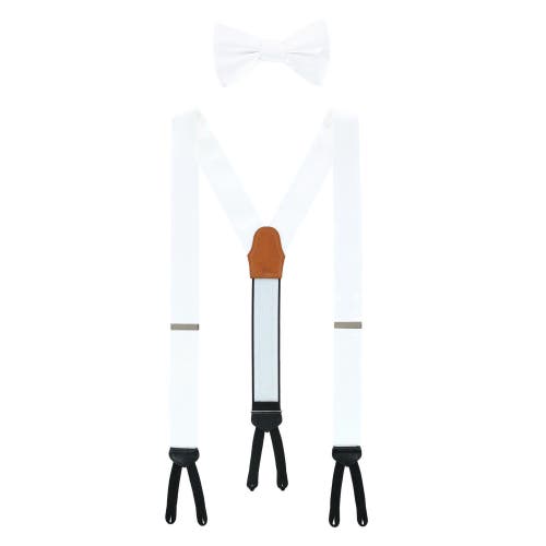 Shop Trafalgar Sutton Solid Color Silk Brace And Bow Tie Combo In White