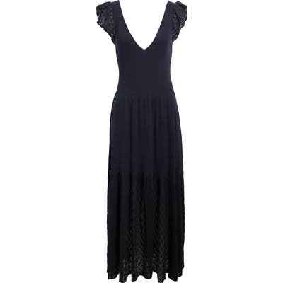 La Vie Rebecca Taylor Pointelle Rib Flutter Sleeve Midi Dress, Blue