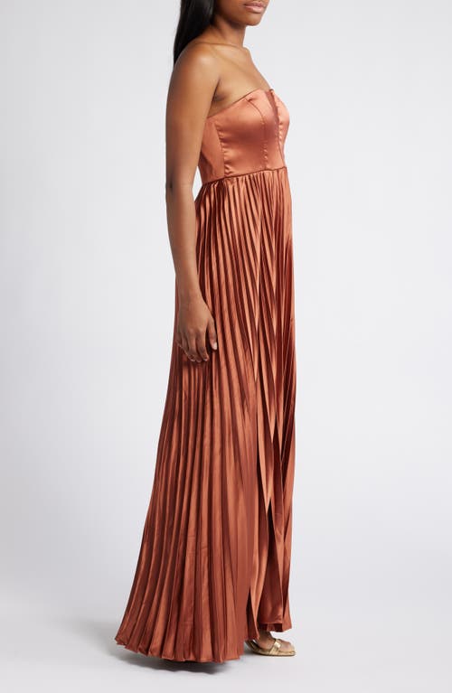 Lulus Perfected Elegance Mauve Satin Pleated Strapless Maxi Dress In Mauve Brown