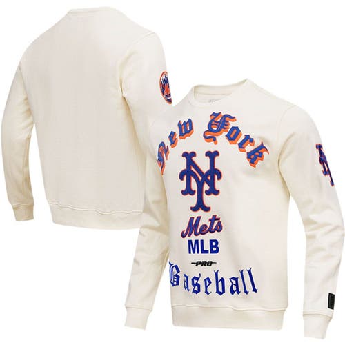 Men's Pro Standard Cream New York Mets Cooperstown Collection Retro Old English Pullover Sweatshirt