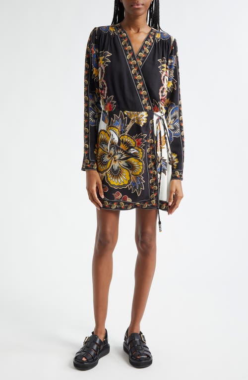 Shop Farm Rio Floral Border Print Long Sleeve Wrap Minidress In Maxi Floral Black