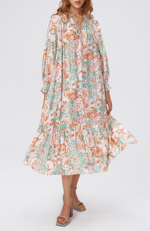 Diane Von Furstenberg Fortina Floral Print Long Sleeve Dress In June Bloom Jade