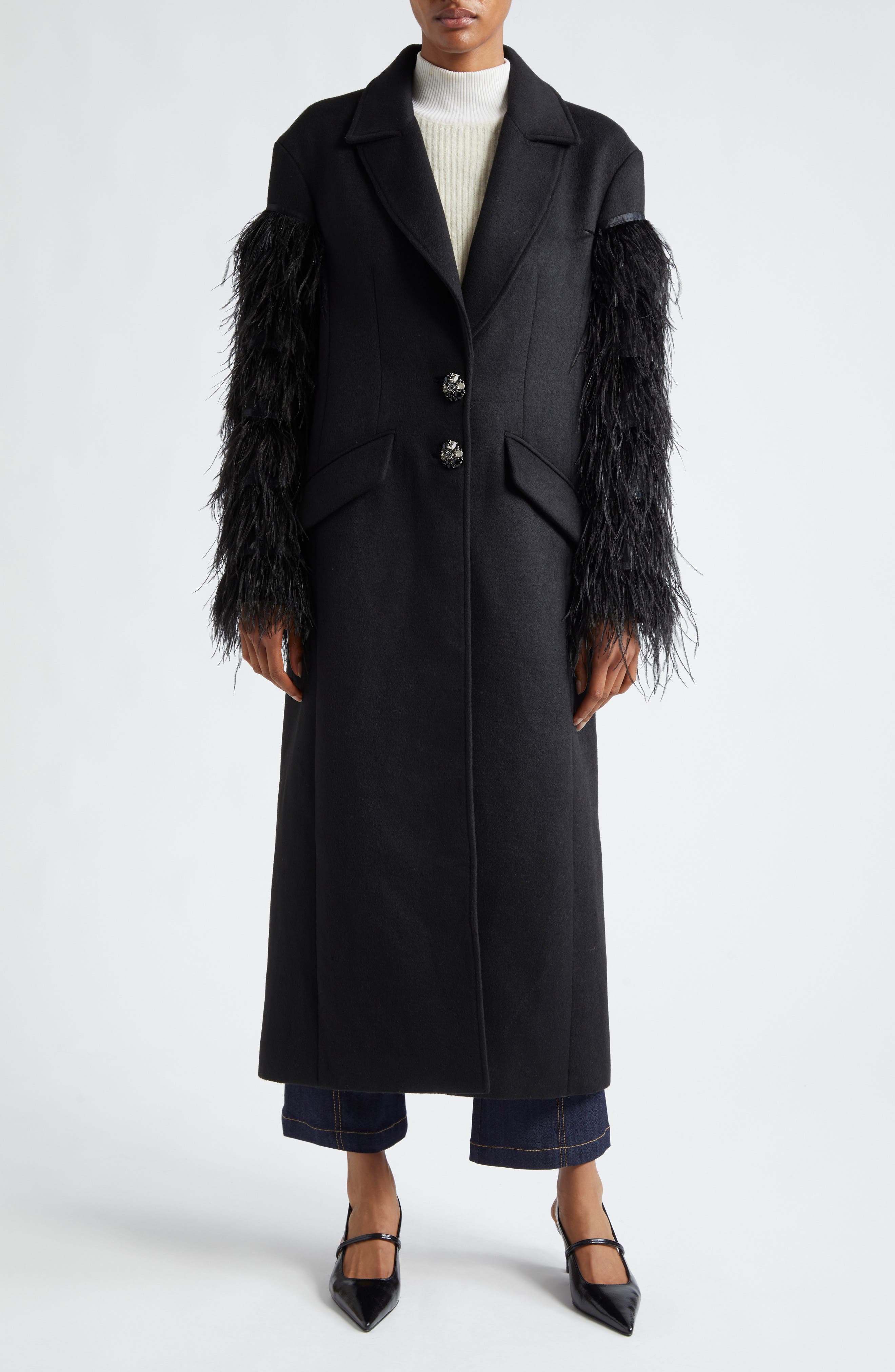 Cinq à Sept Ali Feather Sleeve Coat | Nordstrom