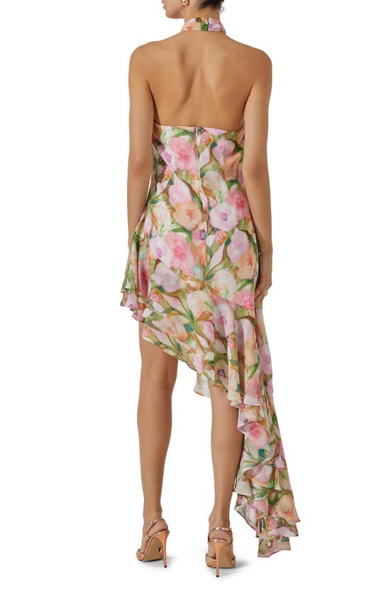 Shop Astr Floral Asymmetric Halter Dress In Pink Green Floral Abstract