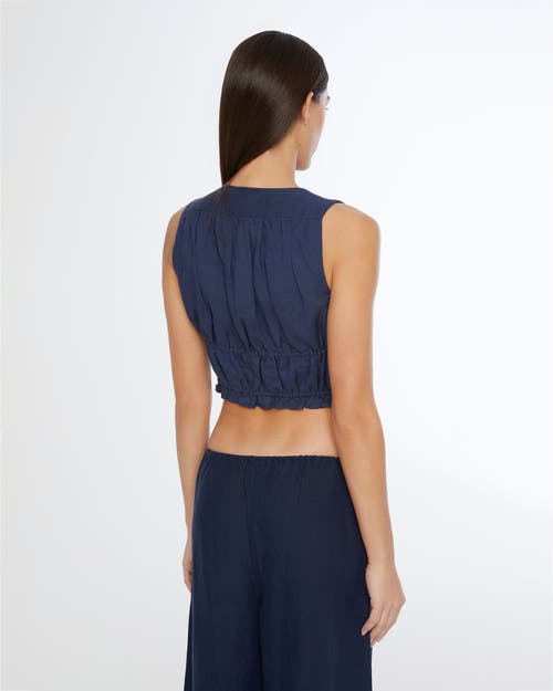 Onia Air Linen Tie-front Crop Top In Deep Navy