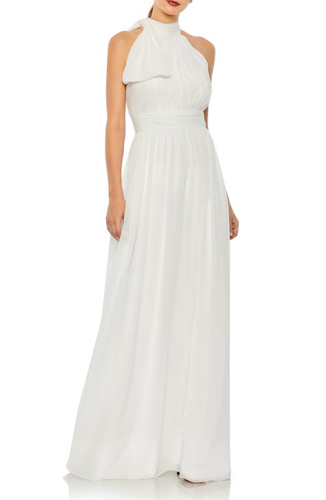 High Neck Ruched Chiffon A-Line Gown