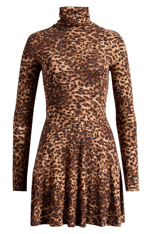 Miss Selfridge Leopard Print Turtleneck Long Sleeve Minidress In Brown Multi