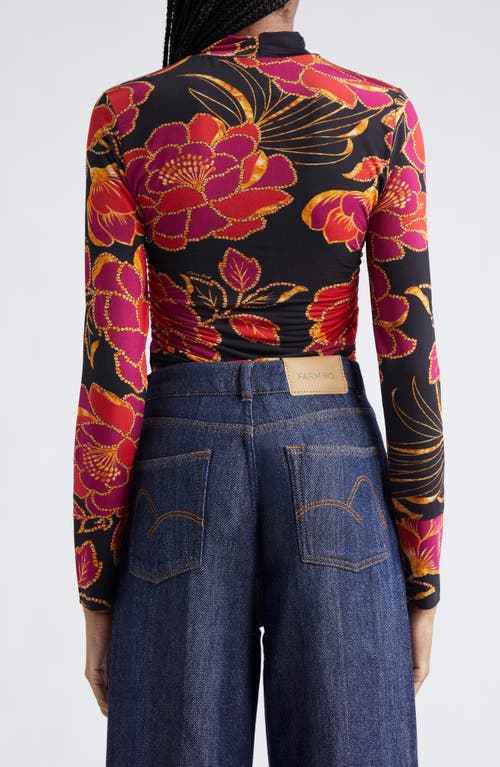 Farm Rio Shiny Chita Print Jersey Top In Shiny Chita Black