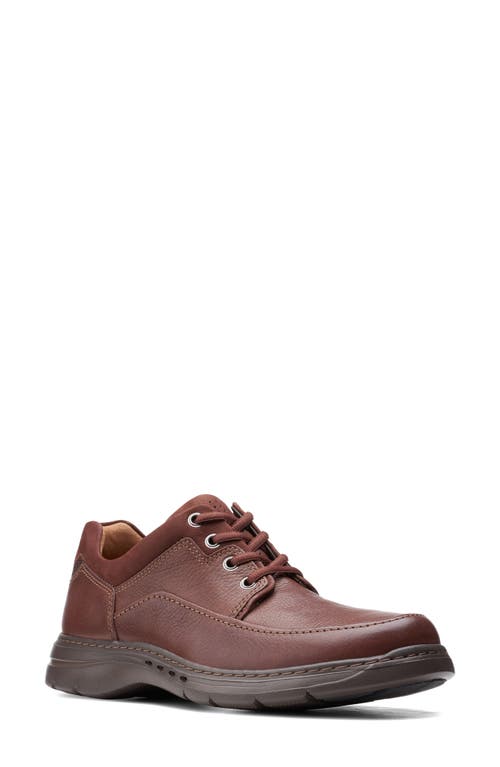 Clarks(R) Unstructured Brawley Moc Toe Derby in Mahogany Tumbled Leather