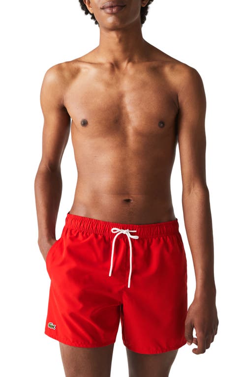 Shop Lacoste Recycled Polyester Swim Trunks In 528 Red/navy Blue