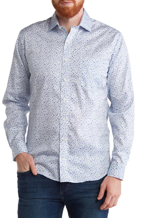Men's Dylan Lifestyle Stretch Cotton Button-Up Shirt in White Ditsy