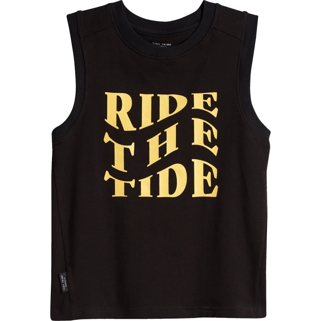 Tiny Tribe Kids' Ride The Tide Graphic Muscle Tee In Black