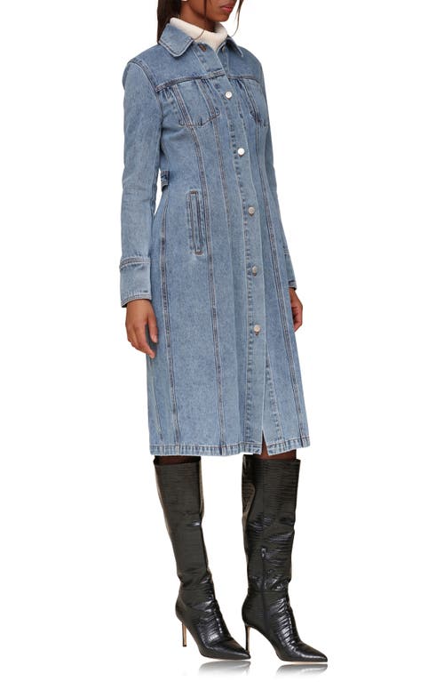 Shop Avec Les Filles Fitted Long Denim Jacket In Blue Wash