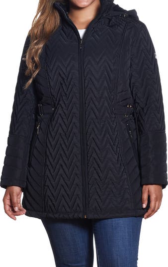 Chevron quilt padded jacket best sale with hood