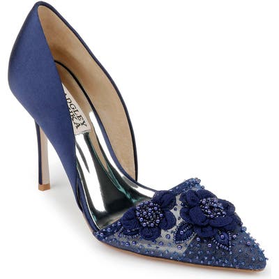 Badgley Mischka Ophelia Beaded Floral Pointed Toe Pump, Blue