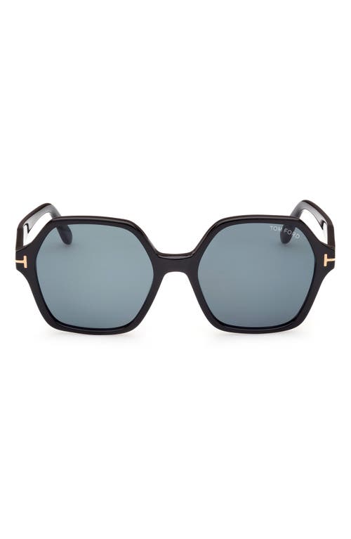 TOM FORD Romy 56mm Polarized Geometric Sunglasses in Shiny Black /Blue |  Smart Closet