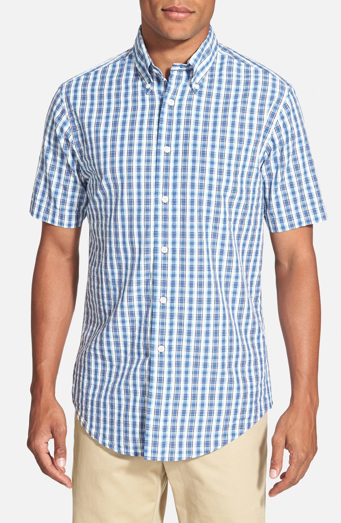 Brooks Brothers Madison Fit Short Sleeve Seersucker Plaid Sport Shirt