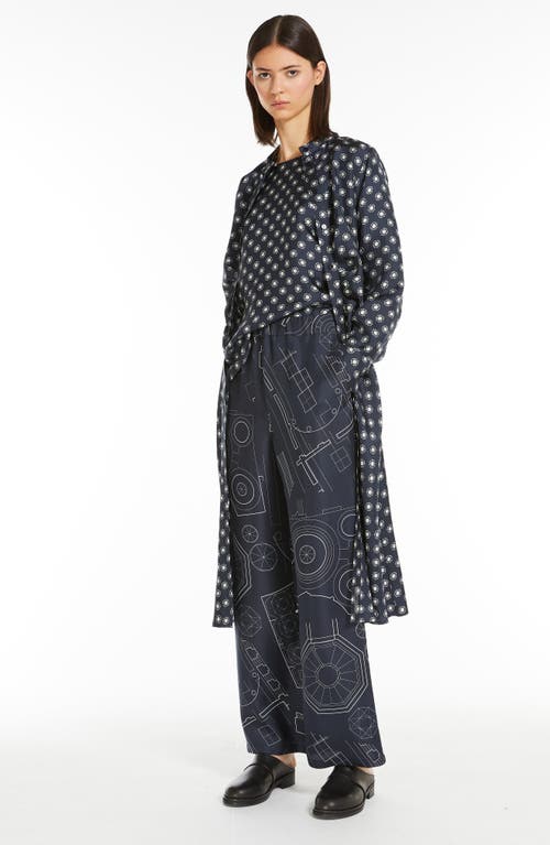 Shop Max Mara Leisure Melania Print Long Sleeve Silk Dress In Midnight Blue