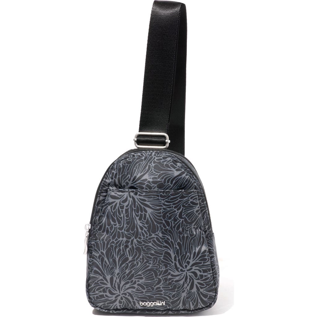 Baggallini Double Zip Mini Sling In Midnight Blossom