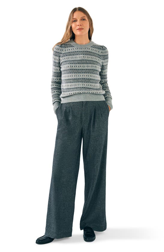Faherty Highland Fair Isle Puff Sleeve Sweater In Grey Multi