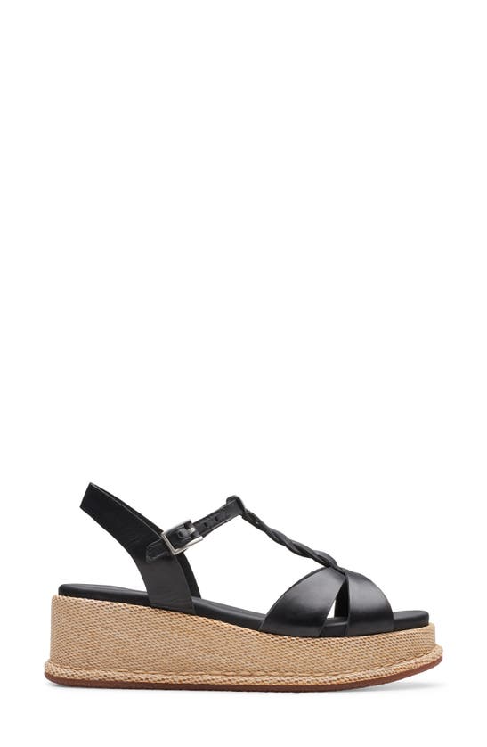 Shop Clarks (r) Kimmei Twisted Ankle Strap Platform Wedge Sandal In Black Leather